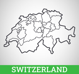 Simple outline map of Switzerland with regions. Vector graphic illustration.