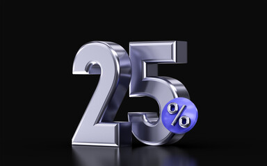 black Friday 25 percent discount metallic on dark background 3d render concept for big sale offer