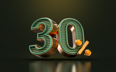 gold luxury 30 percent of number discount template background 3d render concept for sale promotion