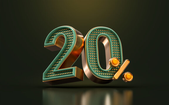 gold luxury 20 percent of number discount template background 3d render concept for sale promotion