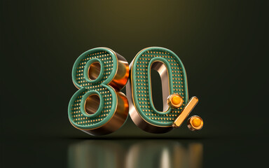 gold luxury 80 percent of number discount template background 3d render concept for sale promotion