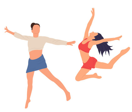 women jumping on white background in flat design isolated , vector