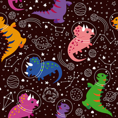 Cute dinosaurs in space.