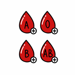 blood types doodle icon, vector color line illustration