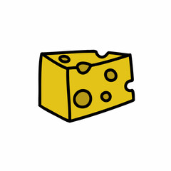 cheese doodle icon, vector color line illustration