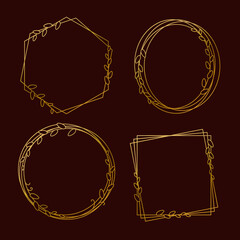 Beautiful golden frames with leaves on a black background.