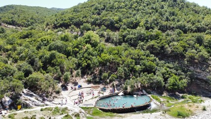 View from the top of the mountain. Benja thermal baths in Albania.