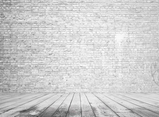 gray interior with brick wall