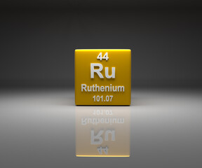 Obraz premium Cube with Ruthenium number 44 periodic table