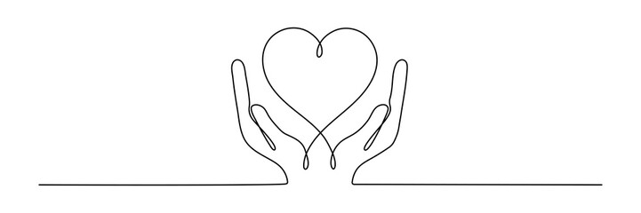 Continuous one line drawing hand holding heart. Charity donation linear concept. Vector isolated on white. © Віталій Баріда