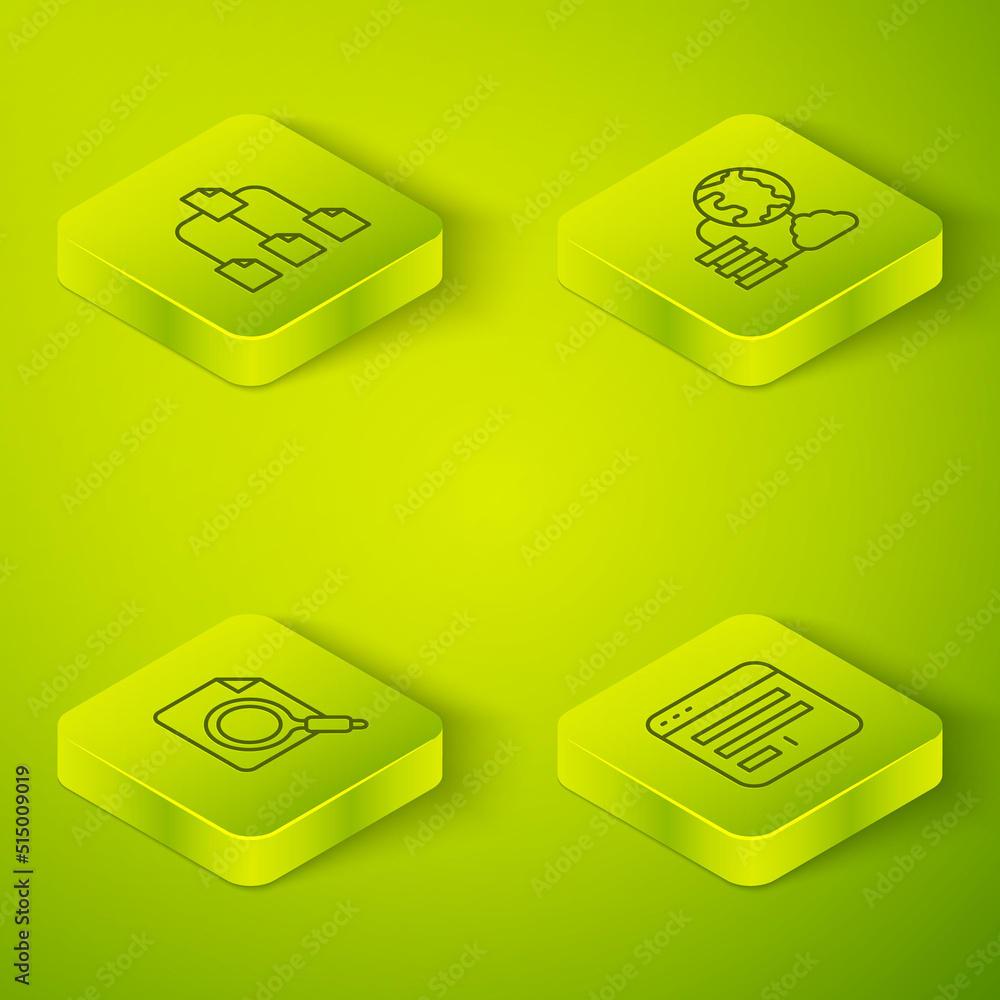 Poster set isometric line network cloud connection, search concept with folder, browser window and folder t