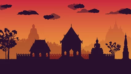 Foto op Canvas silhouette of traditional Thai temple on gradient background © moxumbic