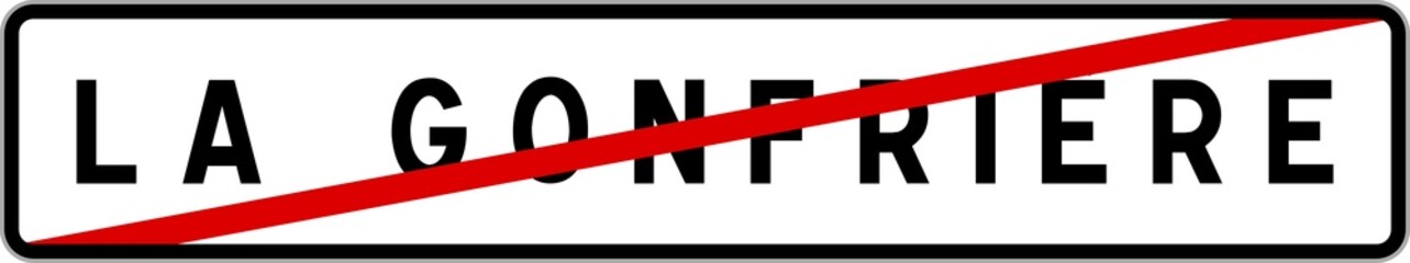 Obraz premium Panneau sortie ville agglomération La Gonfrière / Town exit sign La Gonfrière