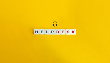 Help Desk Banner. Text on Letter Tiles on Yellow Background. Customer Service Support and Call Center Concept. Minimal Aesthetics.  - obrazy, fototapety, plakaty