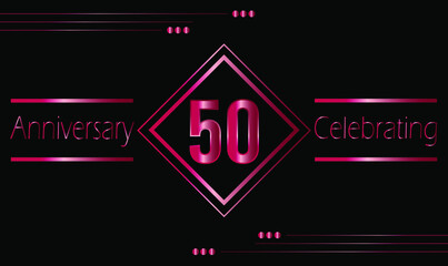 50 years anniversary celebration with ruby frame isolated on black background. Vector for greeting card, birthday party, wedding and event party.