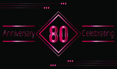 80 years anniversary celebration with ruby frame isolated on black background. Vector for greeting card, birthday party, wedding and event party.