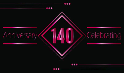 140 years anniversary celebration with ruby frame isolated on black background. Vector for greeting card, birthday party, wedding and event party.