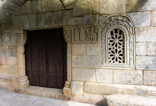 Wonderful stone lattice from the pre-Romanesque hermitage of San Xes de Francelos (8th-9th centuries). Ribadavia, Ourense, Spain.