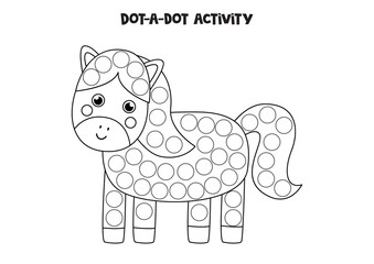 Dot a dot game for preschool kids. Cute horse.