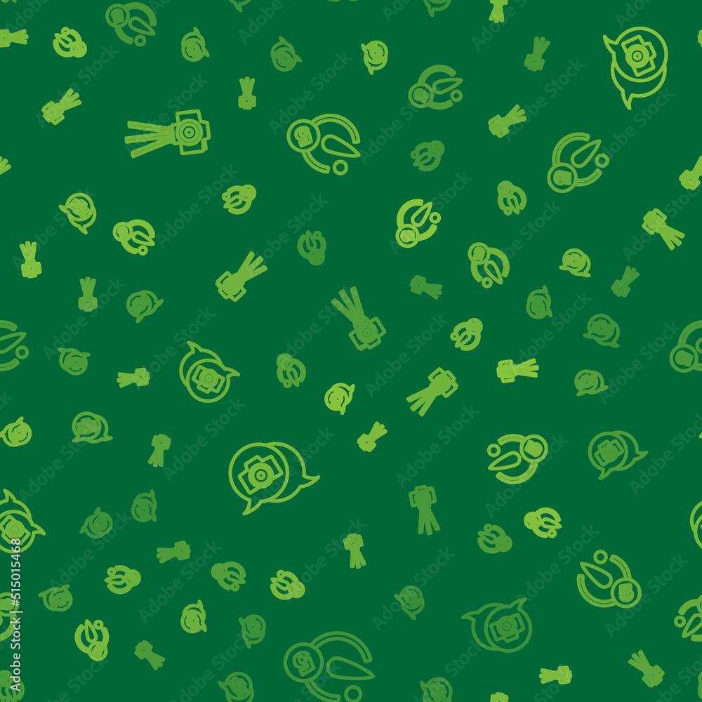 Poster set line photo camera, and camera timer on seamless pattern. vector