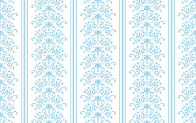 Wallpaper in the style of Baroque. Seamless vector background. White and blue floral ornament. Graphic pattern for fabric, wallpaper, packaging. Ornate Damask flower ornament