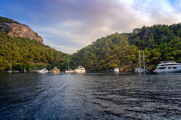 Fototapeta na wymiar luxury sailing yachts and boats in Gocek bays