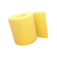 3d render toilet paper roll icon. Rendering illustration of beige color bathroom wipe sheet isolated on white background. Cylinder toilet roller. Cute cartoon design. Hygiene sign for restroom. 