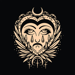 crying face tattoo vector design