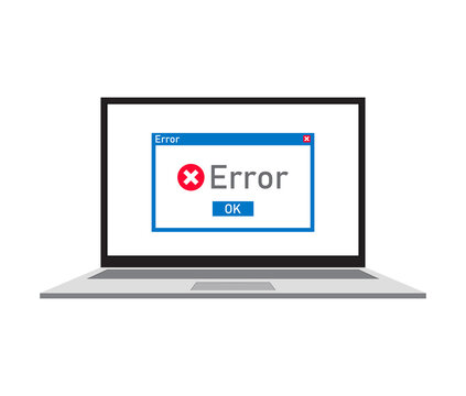 Laptop error on the screen. screen error. Internet network. Message notification. Alert message. Vector illustration. stock image. 