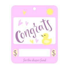Congrats- Baby shower greeting invitation cards. Baby gift card, money card template. Vector illustration.