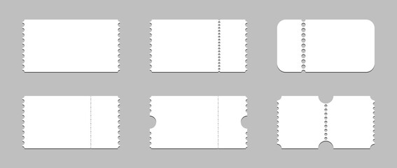 Blank white tickets. Vector illustration. stock image.