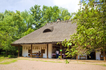 Traditional Ukrainian house of the 17-18th century in Cossack village (museum) Mamaeva Sloboda in Kyiv, Ukraine