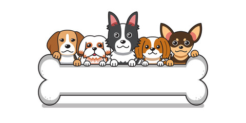 Vector cartoon dogs with big bone for design.