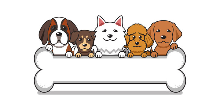 Vector cartoon cute dogs with big bone for design.