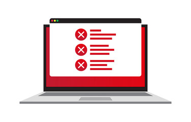 Red screen laptop error. Several error messages. Vector illustration. stock image. 