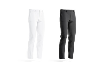 Blank black and white man pants mockup, side view