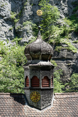 Kapellenturm beim Alten Badehaus Pfäfers in der Taminaschlucht, ob Bad Ragaz, Kanton St.Gallen,...
