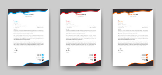 Modern business letterhead template, A4 size fully editable print ready with three color variations