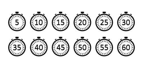 Chronometer icons set. Round clock. Ui design. Vector illustration. stock image. 