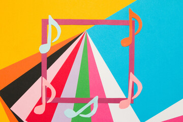 happy music abstract background, colorful background with pink frame as copy and product space,...