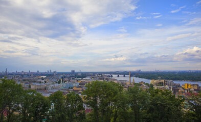 Fototapeta na wymiar Kyiv cityscape panorama from Podil, Ukraine 
