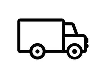 Truck icon. Design element for cargo transportation, delivery, travel, road signs. Delivery Van truck icon, minibus isolated on white background. Vector simple illustration.