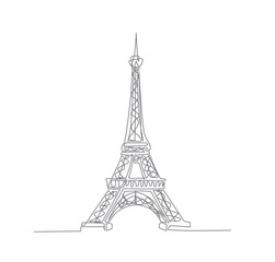 Fototapeta na wymiar Continuous line art of Eiffel Tower. Single line drawing of Paris Eiffel Tower with active stroke.