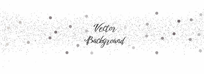 Sparkling falling silver dust on white background. Vector horizontal background with glitter and space for text