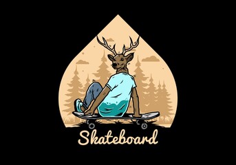 Man with deer head sitting on skateboard illustration