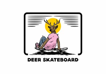 Man with deer head sitting on skateboard illustration