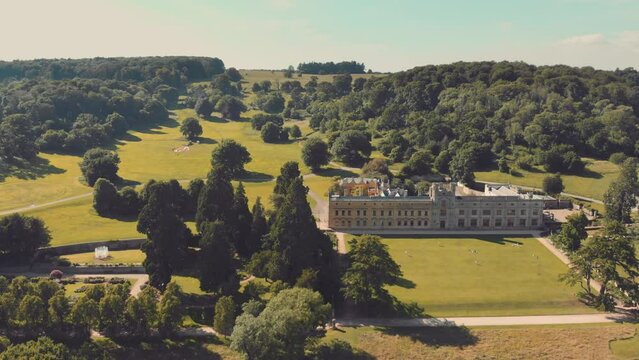 Aerial view of Ashton Court manor house and estate in Bristol countryside, UK
