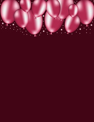 Balloons on a burgundy dark background, holiday greeting card