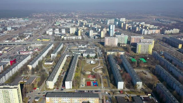 Drone video of Stalowa Wola city in Subcarpathia Region of Poland, 4k
