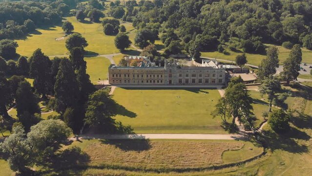 Aerial view of Ashton Court manor house and estate in Bristol countryside, UK